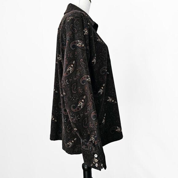La Cabana Women's Long Sleeve Shirt XL Brown Paisley Pattern Button Up Shacket - Picture 3 of 5